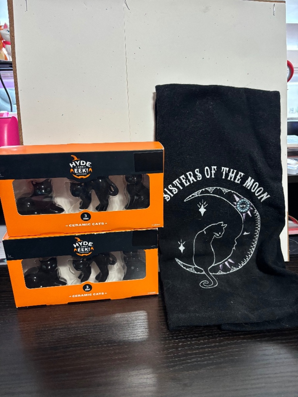 Black Cat Figurines and Dish Towel